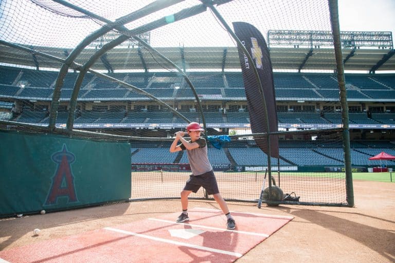 Batting practice at Angels Stadium